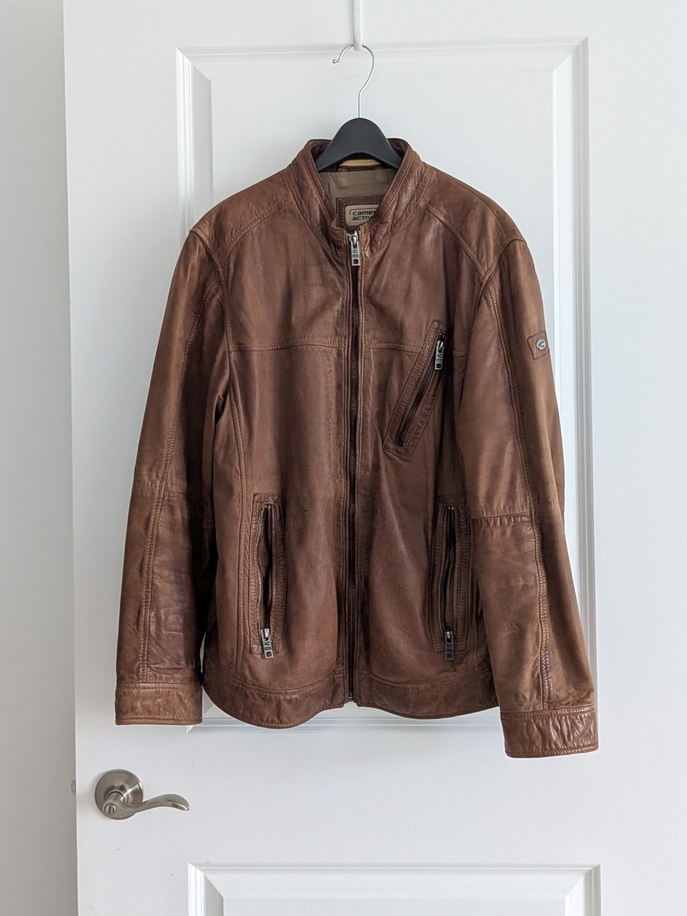 Camel Active Genuine Leather Brown Men's Zip-Front Jacket - Large